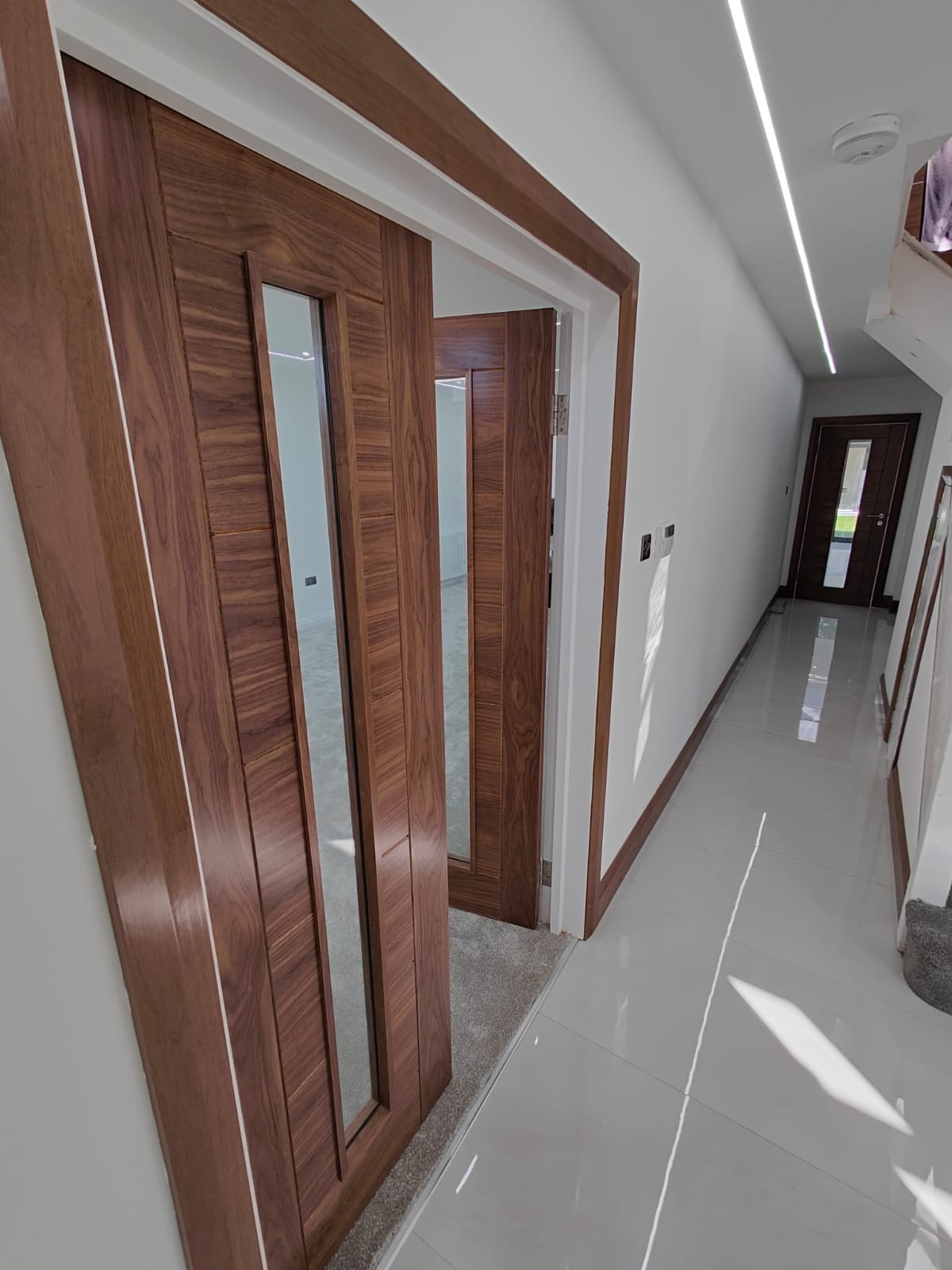 Walnut internal doors and joinery in a completed Leeds home renovation